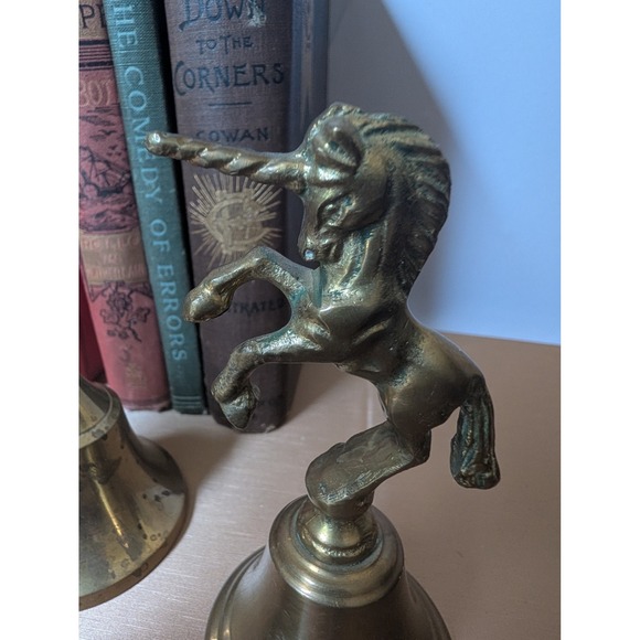 Vintage Brass Bells Set of 4 Unicorn Man Figurine Engraved Etched‎ - Picture 8 of 9